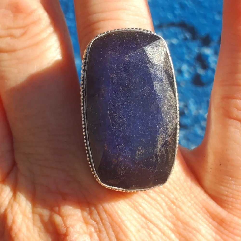 New Huge Burmese Sapphire 925 Silver Statement Ring.